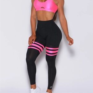 Bombshell Sportswear Black and Neon Pink Leggings and bra with top